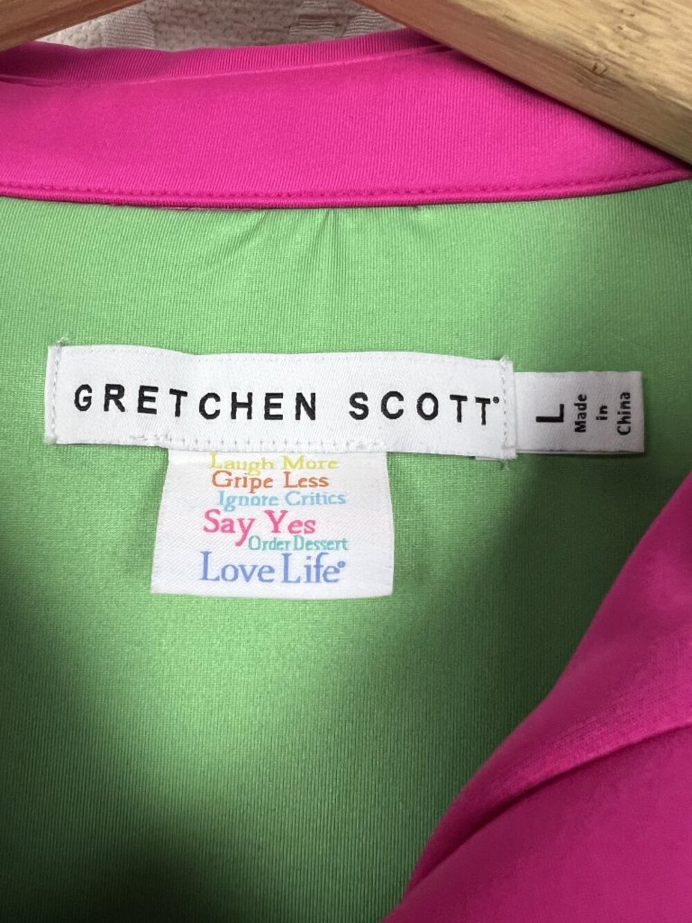 Gretchen Scott Twist & Shout top hot pink stretch jersey button-up blouse ruched - Picture 7 of 9
